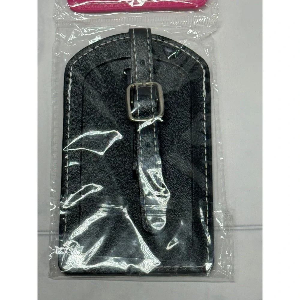 Celebrate It Mr and Mrs Luggage Tags Set 2pc Pink Black Gold Faux Leather NWT
